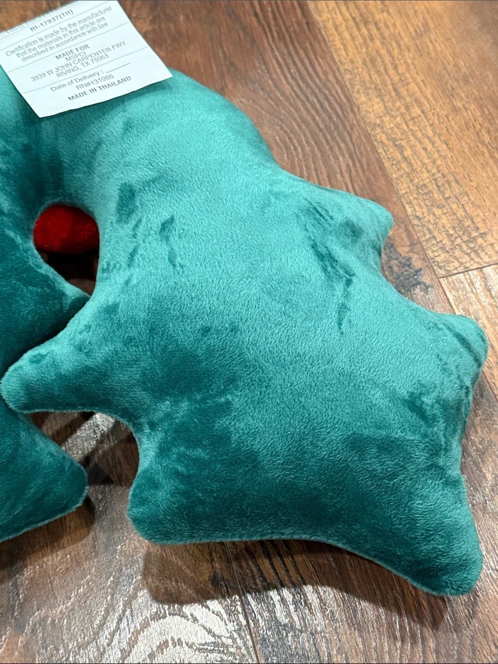 Green Holly Leaf Throw Pillow Pair with Red Pom Accents